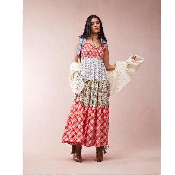 Free People Bluebell Maxi Dress Cherry Combo Medium NWT Picnic Prairie Bohemian - Picture 17 of 17